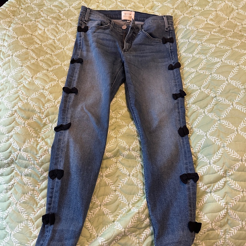Mcguire- Anthropologie Blue Women’s Bow-Accent Skinny Jeans